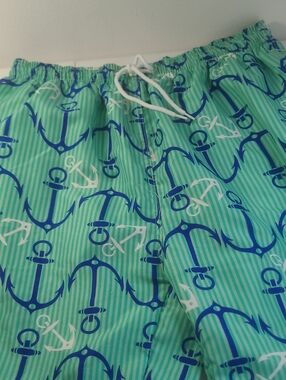 Ace Fashion Men's Anchor-Print Swim Trunks - Mint And Blue XXL